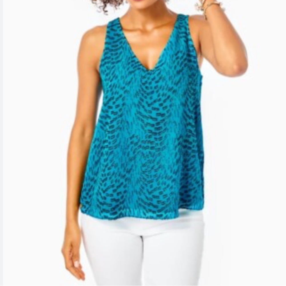 Lilly Pulitzer Florin Silk Sleeveless Tank medium teal